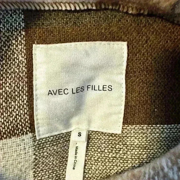 Avec Les Filles NWT Cognac Plaid Oversized Shacket Neutral Brown Button Down S - Picture 8 of 9